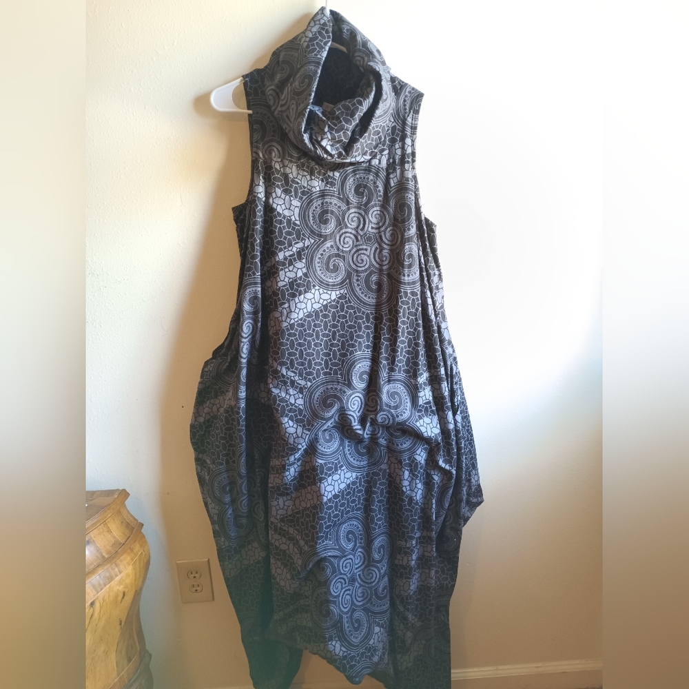 Dramatic High Collar Oversized Jumpsuit African Print Hand Overdyed